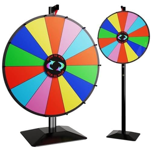 T-SIGN 24 Inch Dual Use Spinning Prize Wheel 14 Slots Color Tabletop and Floor Roulette Wheel of Fortune with Dry Erase Marker and Eraser Win The Fortune Spinner Game for Carnival Trade Show - Image 1
