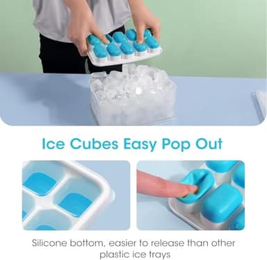 DOQAUS Ice Cube Tray with Lid and Bin, 4 Pack Silicone Plastic Ice Cubes Trays for Freezer with Box/Container, Stackable with Storage Iced Bucket Kits, Scoop, for RV, Soup, Food, Cocktail, Coffee - Image 4