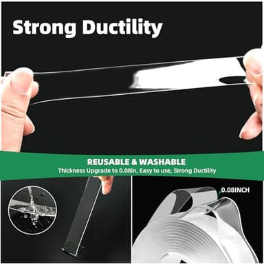 YMHB Double Sided Tape Heavy Duty, Nano Tape Double Sided Mounting Tape(2 Rolls, Total 19.6FT), Removable Transparent Adhesive Tape, Clear Two Sided Poster Wall Tape Strips for Home Office - Image 4