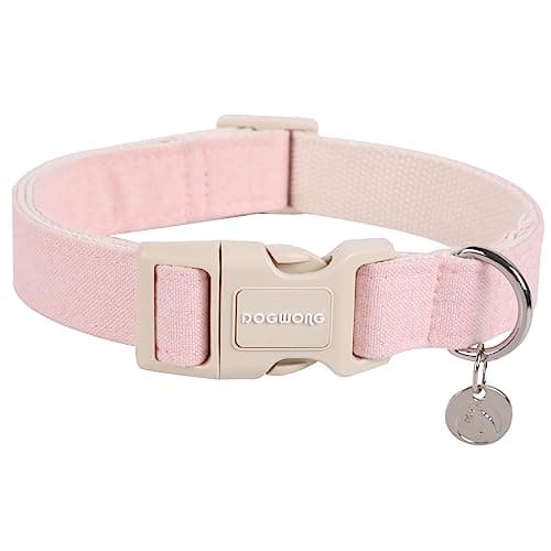 DOGWONG Cotton Hemp Dog Collar, Heavy-Duty Pink Dog Collar Adjustable Soft Natural Fabric Pet Cute Wedding Puppy Necklace for Small Medium Large Dogs - Image 1