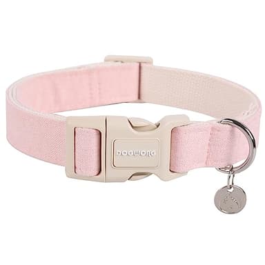 DOGWONG Cotton Hemp Dog Collar, Heavy-Duty Pink Dog Collar Adjustable Soft Natural Fabric Pet Cute Wedding Puppy Necklace for Small Medium Large Dogs - Image 1