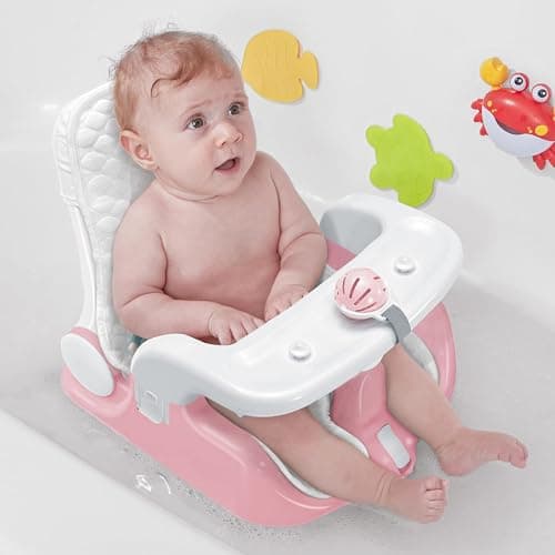BabyBond Baby Bath Seat with Sitting & Lying 2 Modes, 3-Speed Adjustment, Powerful Suction Cups, Infant Bathtub Chair with Soft and Comfortable Towel, Folding and Hanging - Image 1
