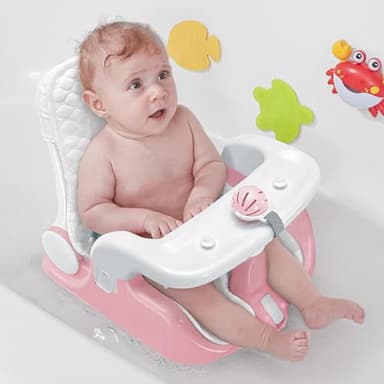 BabyBond Baby Bath Seat with Sitting & Lying 2 Modes, 3-Speed Adjustment, Powerful Suction Cups, Infant Bathtub Chair with Soft and Comfortable Towel, Folding and Hanging - Image 1