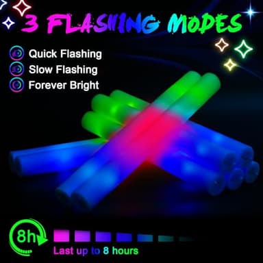 wellent 64 Pack Foam Glow Sticks, Bulk LED Foam Sticks, Foam Light Up Sticks with 3 Mode Colorful Flashing, Glow Party Supplies, Glow Sticks Bulk Party Pack for Wedding, Birthday, Concert, Halloween - Image 5