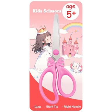 SLEMOON Scissors for Kids Ages 4-8 | Blunt Tip Safety Toddler Scissors, Stainless Steel Blades, ABS Plastic | School Craft Supplies, Art Projects, Pink (Princess Design with Rhinestones) - Image 3