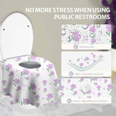 Blissful Diary 18 Pcs Toilet Seat Covers Disposable for Toddlers & Adults, Extra Large Waterproof, Portable Package for Travel, Kids Potty Training(Purple Flowers) - Image 3