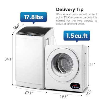 ROVSUN 1.5CuFt Portable Clothes Dryer and 17.8LBS Full-Automatic Washing Machine Set, Compact Laundry Washer and Dryer Combo Set with Stainless Steel Inner Tub, for Apartment, Dorms, Home - Image 3