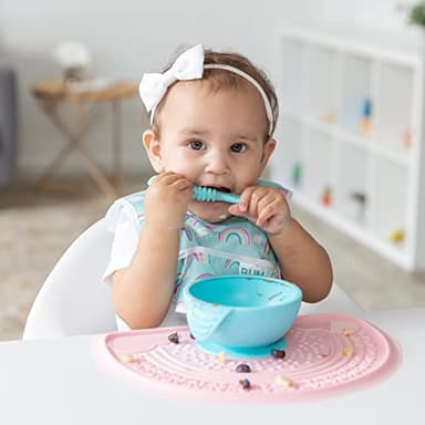 Bumkins Baby Silicone Sensory Placemat, for Babies and Toddlers, Suction Mat for Restaurants, Stick On High Chairs and Tables, Eating Finger Foods, Baby Led Weaning Essentials, Ages 6 Months Up, Pink - Image 2