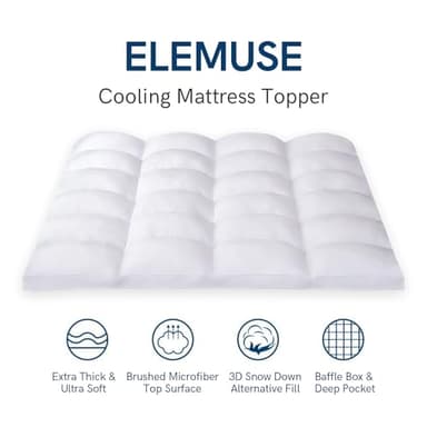 ELEMUSE Queen Mattress Topper for Back Pain, Extra Thick Mattress Pad Cover, Plush Soft Pillowtop with Elastic Deep Pocket, Overfilled Down Alternative Filling - Image 2