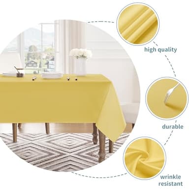Veblandy Table Cloth Rectangle Waterproof Spill-Proof Wrinkle-Free Tablecloth Washable, Kitchen Dining Tabletop Decoration, Fabric Table Cover for Indoor and Outdoor Use, 60 x 120 Inch, Yellow - Image 3