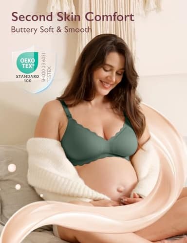 Momcozy Nursing Bras for Breastfeeding, Seamless Pregnancy Maternity Bra Wireless Classic Jelly Strip Support Nursing Bra Pine Green - Image 2