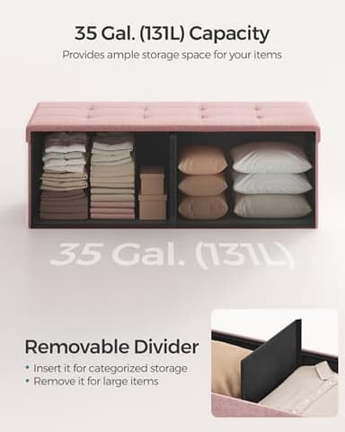 SONGMICS MAZIE Collection - 43 Inches Folding Storage Ottoman Bench, Ottoman Foot Rest, End of Bed Bench, Storage Chest, Load 660 lb, for Living Room, Bedroom, Entryway, Jelly Pink ULSF077R11 - Image 4