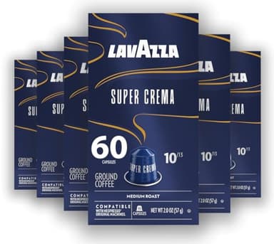 Lavazza Super Crema Aluminum Capsules Compatible with Nespresso* Original Machines, Medium Roast, Arabica and Robusta Blend (60 Capsules) - Image 1