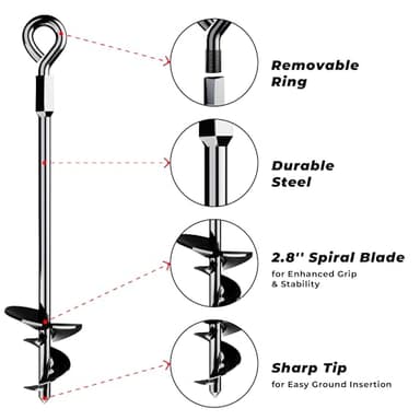 15" Ground Anchors Screw-in - Heavy Duty for High Winds - Ground Stakes - Earth Anchors for Sheds, Swing Sets, Tents, Trampolines, Gazebos, Carports, and Hurricane Tie-Downs - Image 4