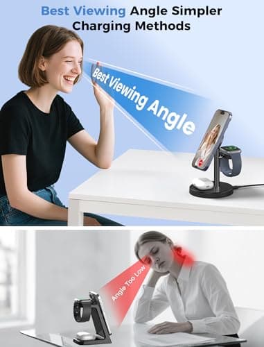 Aeinidi 2025 3 in 1 Wireless Charging Station Compatible with MagSafe, 15W Fast Magnetic Mag-Safe Charger Stand for Apple iPhone 17 16 15 14 13 12 Series iWatch AirPods Pro 4 3 2, Black - Image 6