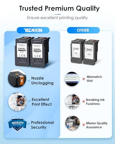 TECKKIN 240XL Black Ink Cartridge Replacement for Canon 240XL 240 XL PG-240 PG-240XL for PIXMA MG3620 MG3600 TS5120 TS5100 MG3220 MG3520 MG2120 MX472 MX452 Printer (2 Black) - Image 6