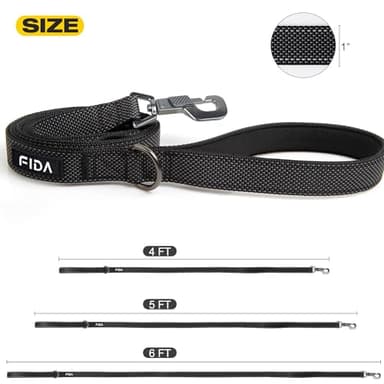 Fida 4 FT Heavy Duty Dog Leash with 2 Comfortable Padded Handles, Traffic Handle & Advanced Easy Snap Hook, Reflective Walking Lead for Large, Medium & Small Breed Dogs (4 FT x 1" Wide, Black) - Image 5