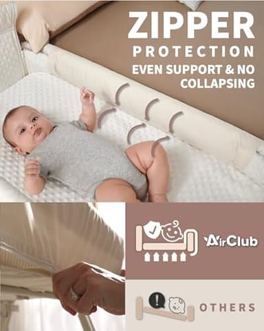 AirClub Bassinet Bedside Sleeper, Baby Crib for Newborn, Baby Bassinets Bedside Sleeper with 4 Auto-Lock & Adjustable Height, Breathable Mesh & Mattress, Bedside Bassinet - Image 2