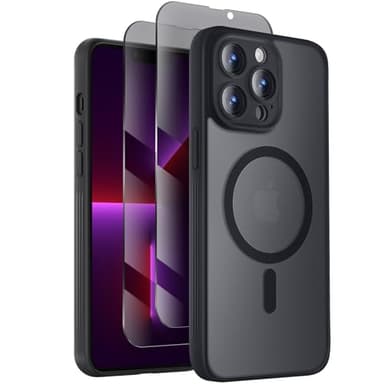 Symcele Designed for iPhone 13 Pro Max Case, Compatible with MagSafe, with Privacy Screen Protectors X2, [Camera Protection] [15FT Military Drop Protection] Shockproof Phone Case, 6.7", Black - Image 1