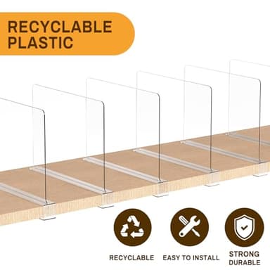 Ginbel Direct 12 Pack Closet Shelf Dividers Organizer Purse Clothes Organization Acrylic Clear Tall Divider Separators for Wood Wire Thick Shelves Kitchen Office Bookshelf Storage Handbags Bag Sweater - Image 7