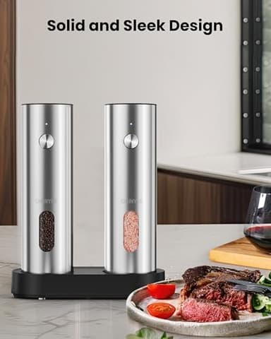 Electric Salt and Pepper Grinder Set with Rechargeable Base - Upgraded Large Capacity, Refillable Pepper Mill Set with LED Light & Adjustable Coarseness, Ideal for Kitchen, Outdoor, BBQ & Gift Giving - Image 6