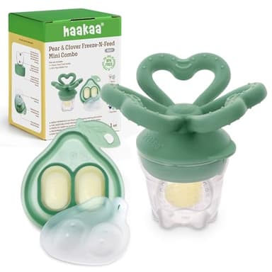 Haakaa Clover Baby Fruit Feeder Teether & Mini Freezer Nibble Tray – BPA-Free Silicone Breastmilk Popsicle Mold for Baby Teething Relief & Self-Feeding, 4M+ (Pea Green) - Image 1