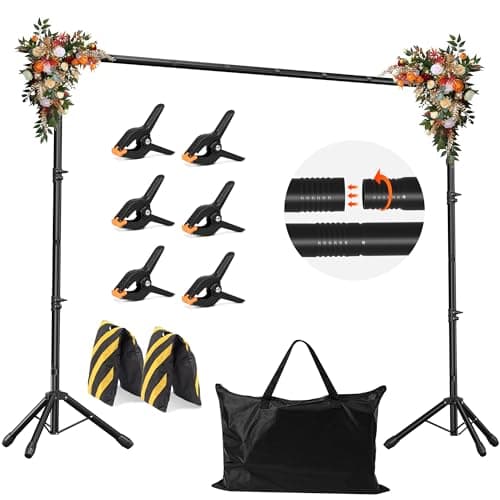 JSungo Backdrop Stand, Adjustable 10x7.5 FT Background Stand Backdrop for Parties, Photo Video Studio, Portable Photography Backdrop Stand with Carrying Bag, 6 Backdrop Clamps, and 2 Stand Bags - Image 1