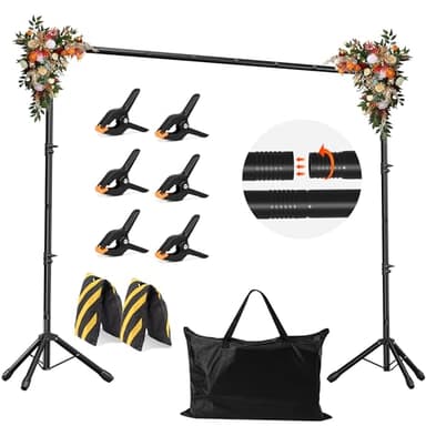 JSungo Backdrop Stand, Adjustable 10x7.5 FT Background Stand Backdrop for Parties, Photo Video Studio, Portable Photography Backdrop Stand with Carrying Bag, 6 Backdrop Clamps, and 2 Stand Bags - Image 1