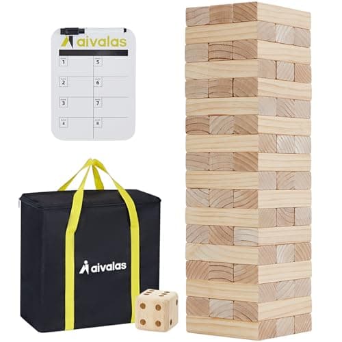 Aivalas Giant Timber Blocks Games, 56 Blocks Large Tower Outdoor Games - Includes Carry Bag and Scoreboard, Wood Stacking Yard Games Grows from 2FT to Over 4.2FT for Kids Adults Family - Image 1