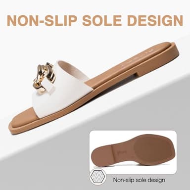 FITORY Women's Flat Sandals Fashion Slides With Soft Leather Slippers for White Summer Size 7 - Image 4