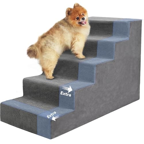 Niubya Dog Stairs for Small Dog and Cats,23”H Non-Slip Bottom Pet Steps for High Beds and Couch,High-Density Foam Pet Stairs Grey,5 Steps - Image 1