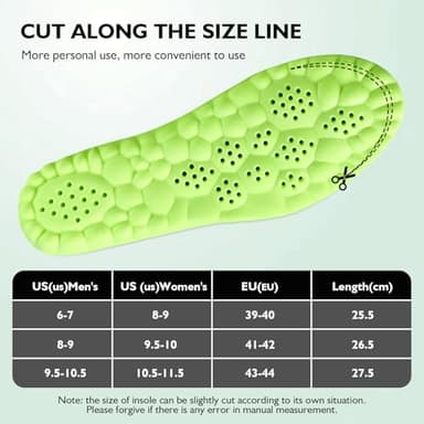 SolaraPickleball Insoles for Men Women, 4D Memory Foam Arch Support Inserts, Shock Absorbing, Anti-Slip Massage Support, Breathable Comfort for Walking & Sports(Green, Men 8-9/Women 9.5-10) - Image 4