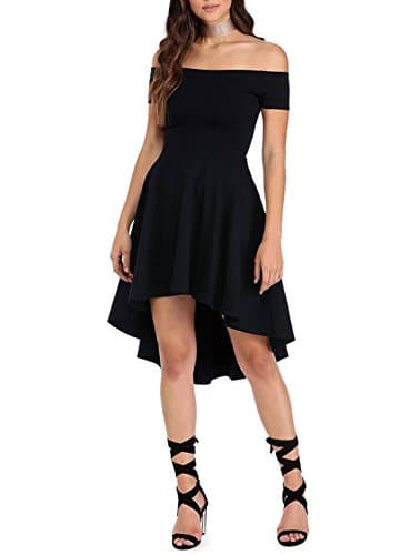 Sarin Mathews Women Off The Shoulder Short Sleeve High Low Cocktail Skater Dress Black XL - Image 2