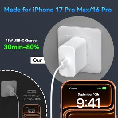 iPhone 17 16 Pro Max Charger Fast Charging, 45W Super Fast USB C iPhone 17 Pro Max Charger Block with 10FT Cable Cord for iPhone 17 16 15 Pro Max/17 16 15 Pro/17 16 15/Air, 16 15 Plus, Android Phone - Image 4
