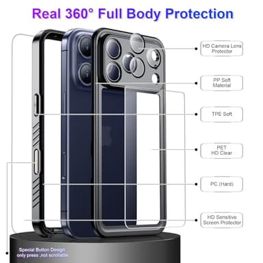Temdan Compatible with iPhone 17 Pro Case,Waterproof Built-in Screen & Camera Protector IP68 Underwater Full Body 17FT Military Dropproof Shockproof Phone Case 6.3"-Black/Clear - Image 4