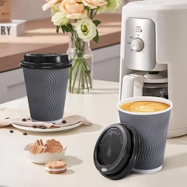 Clawsoff 100 Pack 12 oz Disposable Coffee Cups with Lids, Insulated Ripple Wall To-Go Paper Coffee Cups Suitable for Chocolate Cocoa and Hot/Cold Drinks (Grey) - Image 2