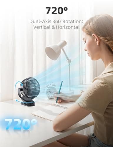 Svinkal USB Portable Clip on Fan, 2400mAh Battery Type-C 6in, 3 Speed 720° Tilting Head, Black Personal Rechargeable Fan for Desk, Bedside, Golf Cart, Baby Stroller, Indoor & Outdoor Use - Image 6