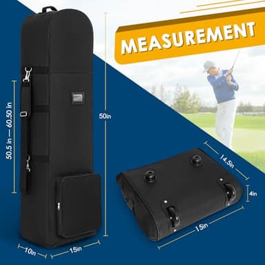 DAREKUKU Golf Travel Covers for Airlines with Detachable Shoulder Straps, Soft Foldable Golf Club Travel Bags, 900D Heavy Duty Oxford -Universal Size, Black - Image 2