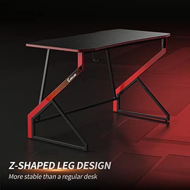 CubiCubi Gaming Desk Z Shaped 47 inch Gamer Workstation, Home Small Computer Carbon Fiber Surface Gaming Desk PC Table with Headphone Hook, Dark Black - Image 7