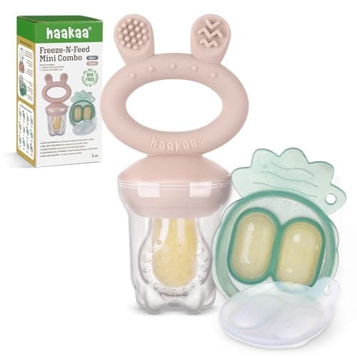 Haakaa Baby Fruit Food Feeder & Mini Freezer Nibble Tray Combo, Breastmilk Popsicle Molds for Baby Cooling Relief, BPA Free Silicone Feeder for Safe Infant Self Feeding, 4 Month+ (Blush) - Image 1