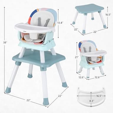 INFANS 8 in 1 Baby High Chair, Convertible Highchair for Babies and Toddlers, Infant Dining Booster Seat, Building Block Table, Kids Stool Table Chair Set with Removable Tray (8 in 1, Baby Blue) - Image 2