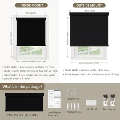 SUNOFF Cordless Blackout Roller Shades Blinds for Windows Free-Stop,Pull Down Room Darkening with Valance,Thermal Insulated Woven Fabric Window Door Blinds for Home,Office,Black 33" W x 72" L - Image 2