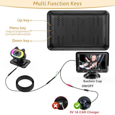 Baby Car Camera HD 1080P - 150° Wide Angle, Night Vision, Adjustable View, LED Lights, Easy Installation, Infant Safety, Rear Seat Monitoring for Car Travel - Image 7