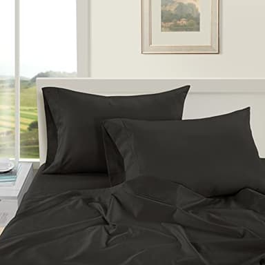 LANE LINEN 100% Egyptian Cotton Sheets Set Full Size Bed, Fully Elasticized Reinforced Seams Extra Deep Pocket Full Sheets Set (Never on Clearance), No Pill Fade Resistant Cooling - Black - Image 3