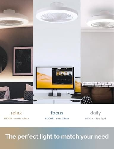 Orison Smart Bladeless Low Profile Ceiling Fan with LED-RGB Ambient Lighting Compatible with Alexa/Google Assistant/App Control, 6-Speed Color Change, Quiet Operation with Remote &App,19.7" (White) - Image 5