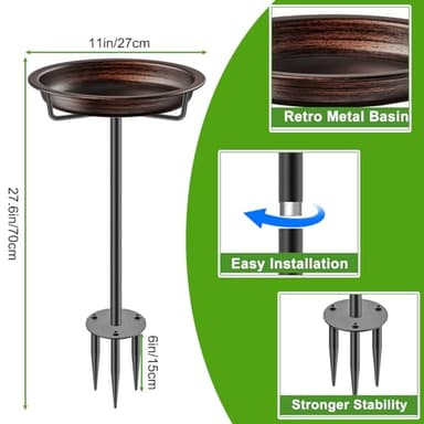 VeyFolzin.st Bird Baths for Outdoors, Detachable Birdbaths for The Garden Clearance, Heavy Duty Freestanding Bird Baths, Bird Bath Bowl Spa & Birdfeeder with Metal Stake Stand (Retro Brown) - Image 2