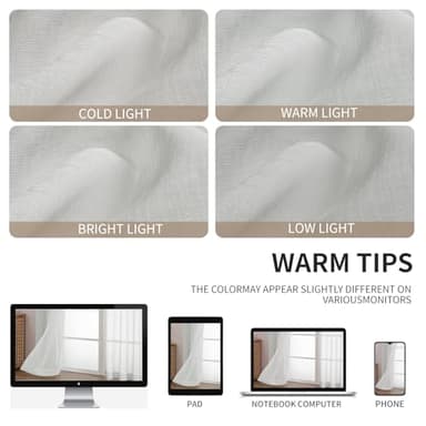 CUCRAF White Sheer Curtains 84 Inches Long 2 Panels Set, Semi Sheer Rod Pocket Window Treatment Voile Drapes for Living Room Bedroom(37''W x 84''L, Off White) - Image 4