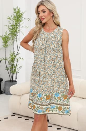 POGTMM Women Sleeveless Shift Dress Sundress Floral Print House Dresses for Women with Pockets (XL, D4-Apricot) - Image 4
