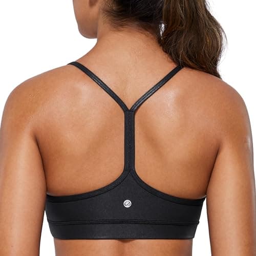 CRZ YOGA Butterluxe Womens Y Back Sports Bra - Padded Racerback Low Impact Spaghetti Thin Strap Workout Yoga Top Faux Leather Black Large - Image 1
