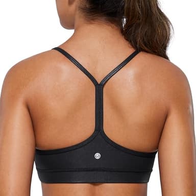 CRZ YOGA Butterluxe Womens Y Back Sports Bra - Padded Racerback Low Impact Spaghetti Thin Strap Workout Yoga Top Faux Leather Black Large - Image 1